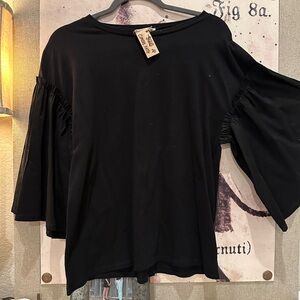 Chic Black Women's Blouse with Ruffled Sleeves